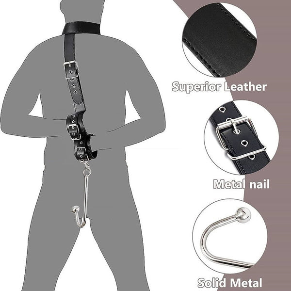 Sex Bondage Anal Hook, Neck to Wrist Behind Back Handcuffs Collar with Anal Trainer & Ball Gag, Bed Restraints Sex Game Accessories Kinky Fetish Role Play Adult Sex Toys for Couple Beginner