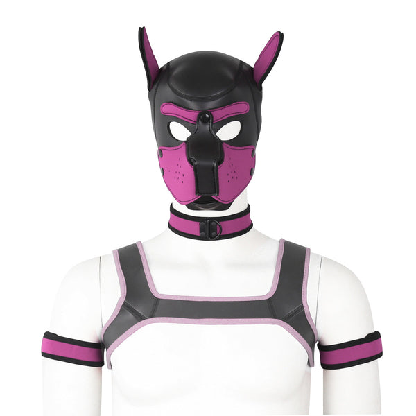 Neoprene Dog Full Face Head Mask Kit, Novelty Costume Pup Hood Mask with Collar and Strap