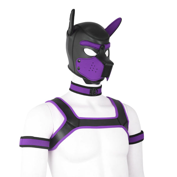 Neoprene Dog Full Face Head Mask Kit, Novelty Costume Pup Hood Mask with Collar and Strap