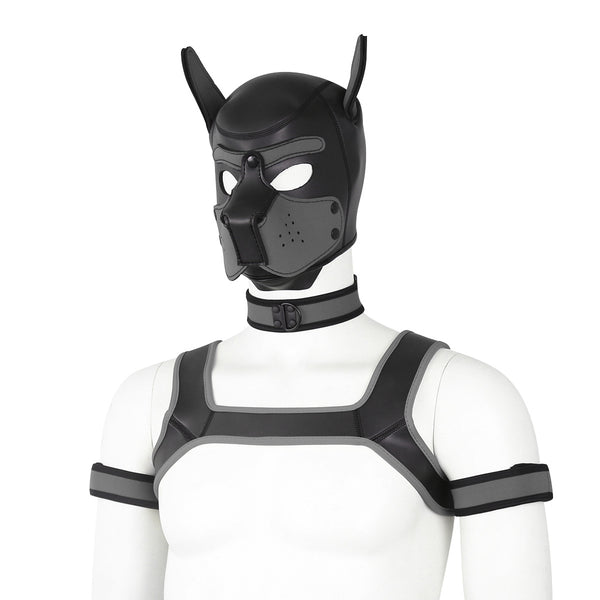 Neoprene Dog Full Face Head Mask Kit, Novelty Costume Pup Hood Mask with Collar and Strap