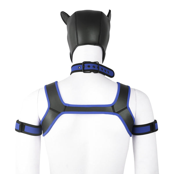 Neoprene Dog Full Face Head Mask Kit, Novelty Costume Pup Hood Mask with Collar and Strap