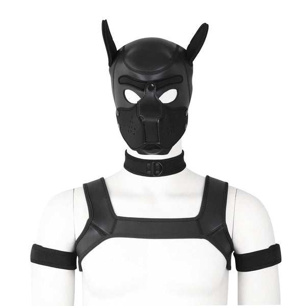 Neoprene Dog Full Face Head Mask Kit, Novelty Costume Pup Hood Mask with Collar and Strap
