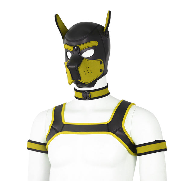 Neoprene Dog Full Face Head Mask Kit, Novelty Costume Pup Hood Mask with Collar and Strap