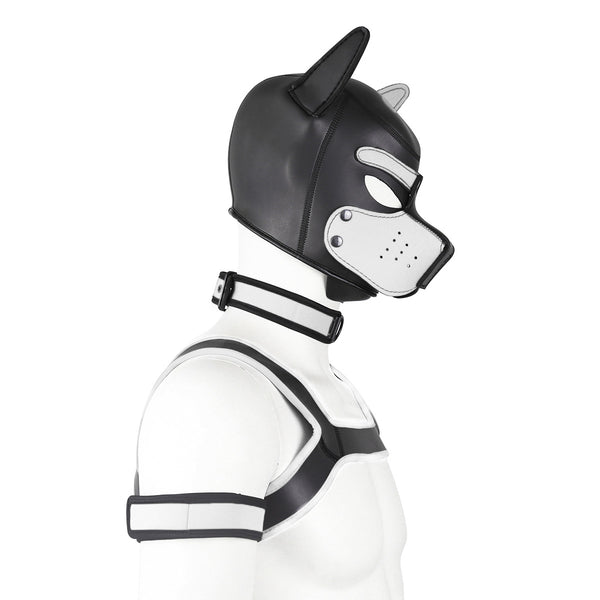 Neoprene Dog Full Face Head Mask Kit, Novelty Costume Pup Hood Mask with Collar and Strap