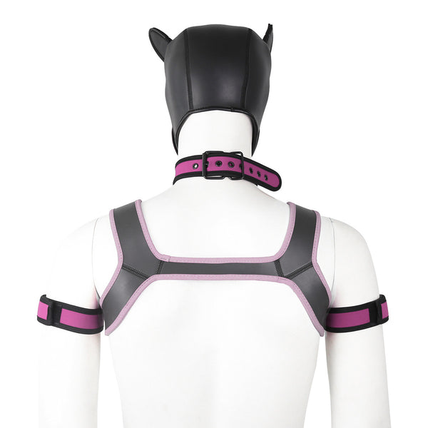 Neoprene Dog Full Face Head Mask Kit, Novelty Costume Pup Hood Mask with Collar and Strap