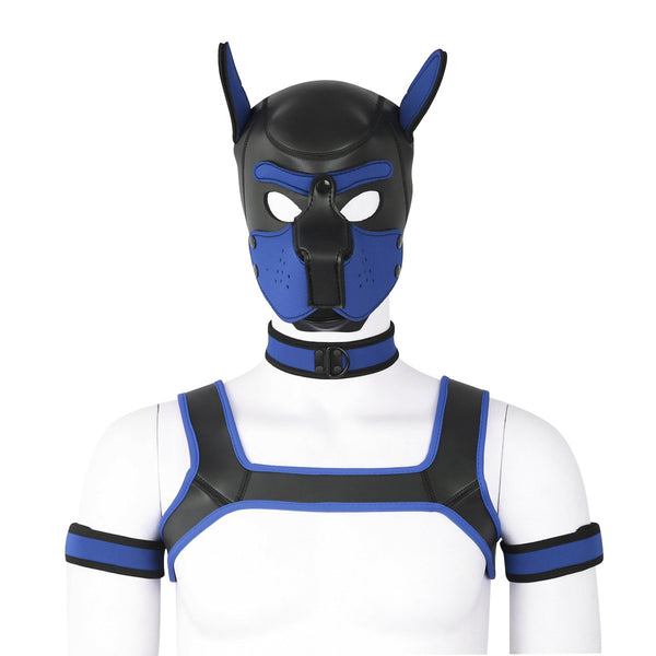 Neoprene Dog Full Face Head Mask Kit, Novelty Costume Pup Hood Mask with Collar and Strap