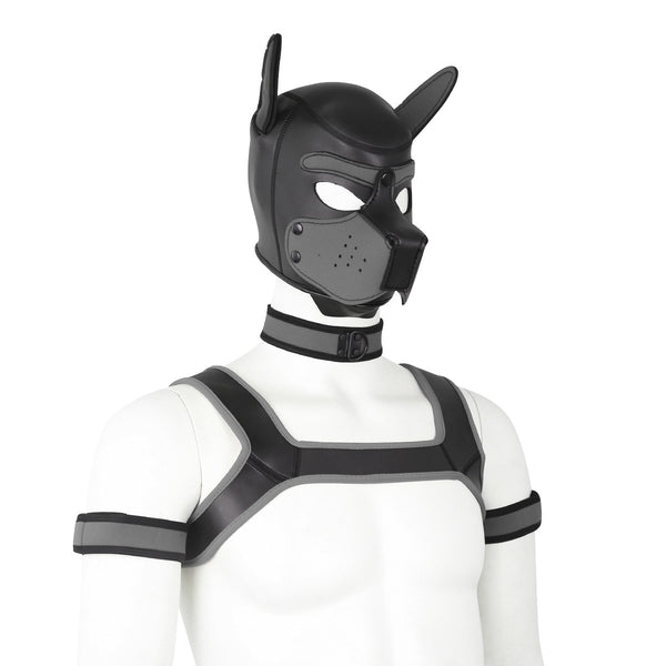 Neoprene Dog Full Face Head Mask Kit, Novelty Costume Pup Hood Mask with Collar and Strap