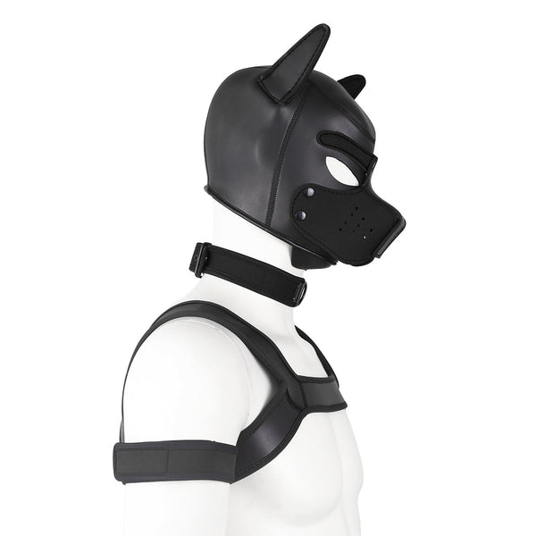 Neoprene Dog Full Face Head Mask Kit, Novelty Costume Pup Hood Mask with Collar and Strap