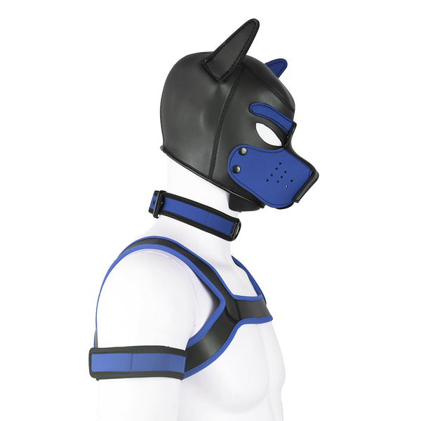 Neoprene Dog Full Face Head Mask Kit, Novelty Costume Pup Hood Mask with Collar and Strap