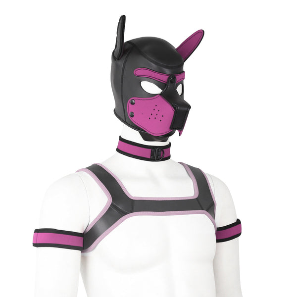 Neoprene Dog Full Face Head Mask Kit, Novelty Costume Pup Hood Mask with Collar and Strap