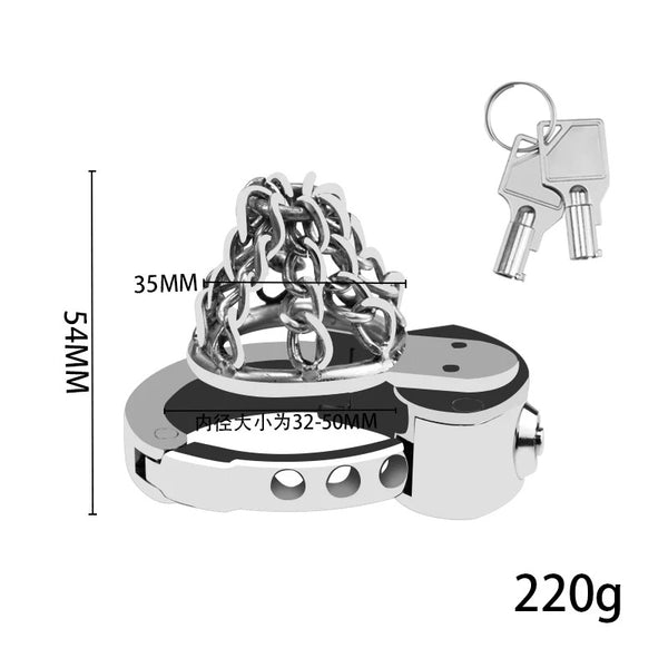 Stainless Steel Chastity Device with Chain Design | Long Cock Cage for Men with 6-Level Adjustable Ring (32–50mm)