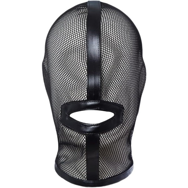 Mesh See Through Masquerade Mask Adjustable Breathable Leather Head Full Face Mask for Costume Halloween Party Hood Mask