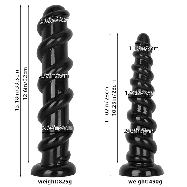 Black Threaded Ribbed 13 Inch Dildo