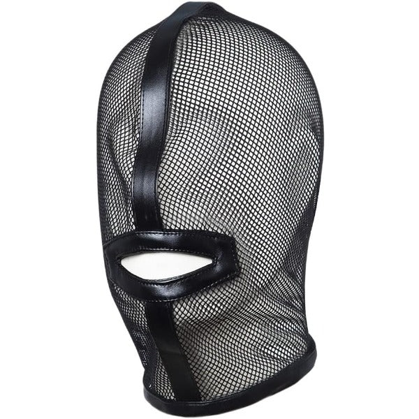 Mesh See Through Masquerade Mask Adjustable Breathable Leather Head Full Face Mask for Costume Halloween Party Hood Mask