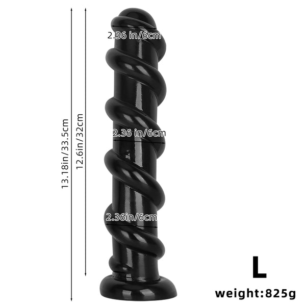 Black Threaded Ribbed 13 Inch Dildo