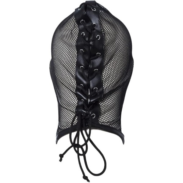 Mesh See Through Masquerade Mask Adjustable Breathable Leather Head Full Face Mask for Costume Halloween Party Hood Mask