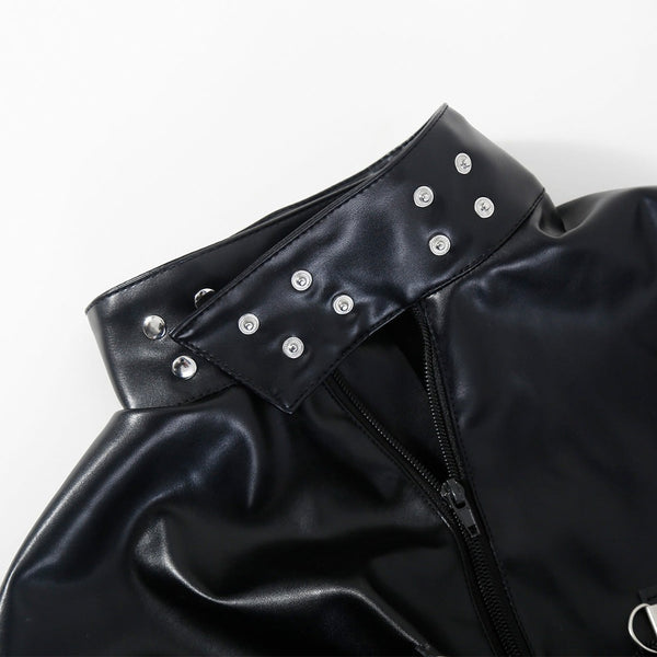 Black leather bondage full body tied leather lace-up suit