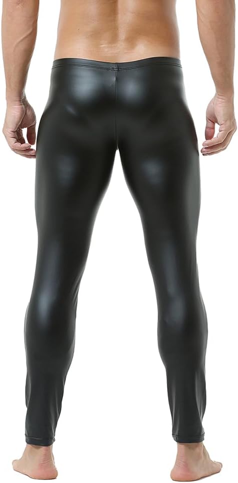 WINTOFW Men's Faux Leather Skinny Leggings Slim Fit Pants Tight Long Trousers men's faux leather pants men's faux leather pants