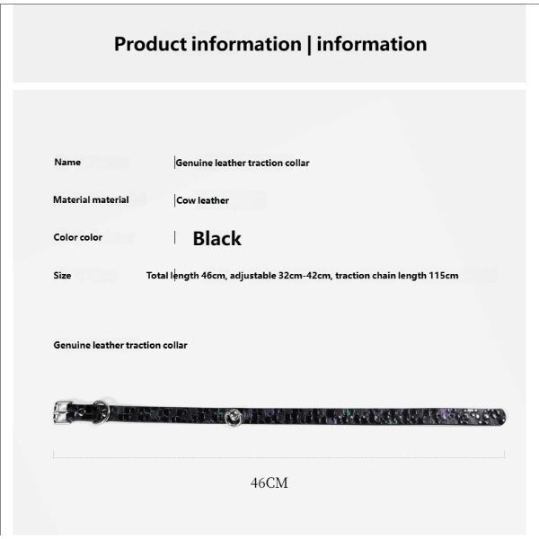 Genuine leather collar, choker, necklace with leash set, customizable engraved dog tag