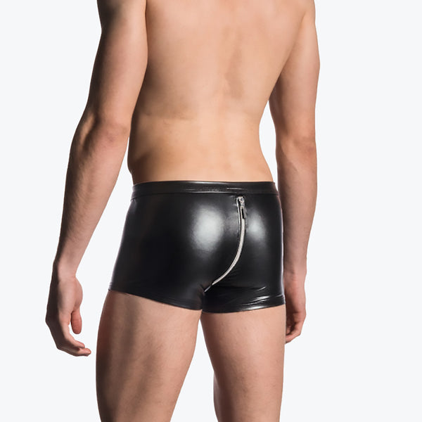 Men's Boxer Briefs Imitation Leather Underwear Shorts Zipper Open Crotch Briefs Low Rise Briefs Boxer Briefs U-Shaped Pocket Briefs