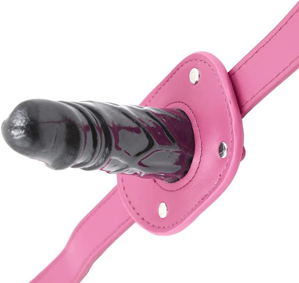 Lockable dildo gag with adjustable straps, realistic penis gag with lock