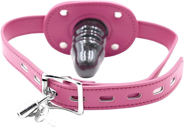 Lockable dildo gag with adjustable straps, realistic penis gag with lock