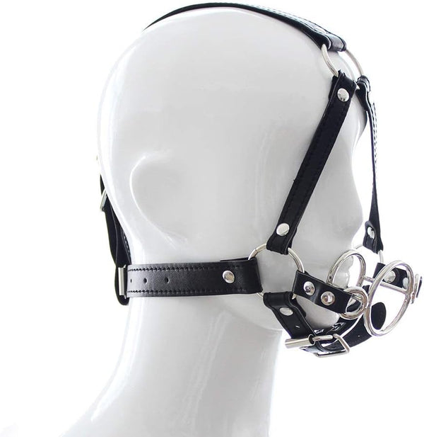 Fun Supplies Mouth Ball Double Ring Harness Mouth Plug Adult Supplies Mouth Ball Bondage Sexy PU Leather