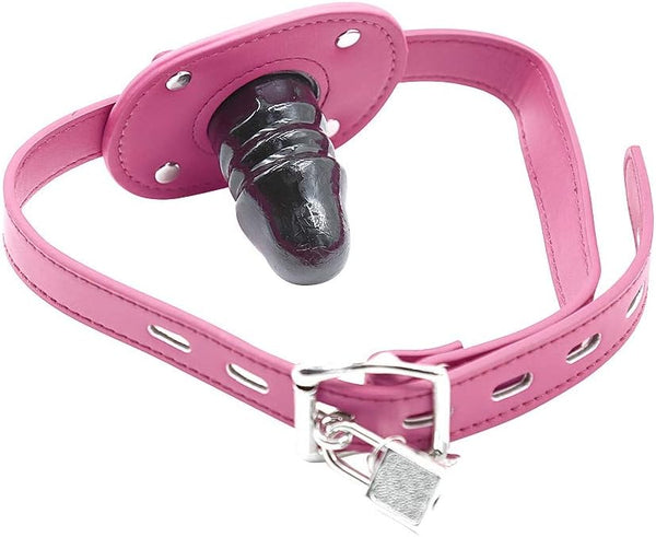 Lockable dildo gag with adjustable straps, realistic penis gag with lock