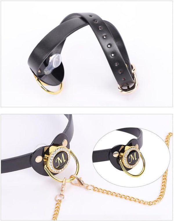 Pacifier Mouth Gag Plug Nipple Breast Clamps Clips Non Piercing Bondage Ball Gag with Choker Sex BDSM Toy for Couples Black