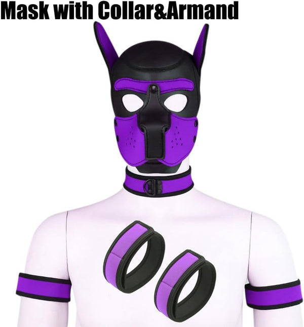 Neoprene Dog Full Face Puppy Mask Removable Pup Hood Halloween Mask