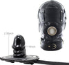 FST Black Leather Bondage Mask Hood,Full Face Blinder Detachable Cover Eye Dildo Mouth Gag Head Hood, for Unisex Adult Play