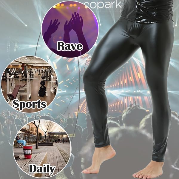 WINTOFW Men's Faux Leather Skinny Leggings Slim Fit Pants Tight Long Trousers men's faux leather pants men's faux leather pants