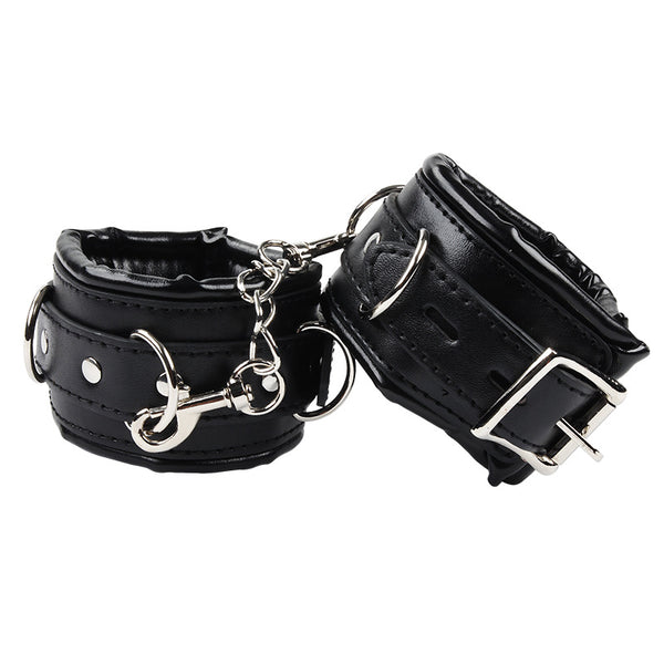 Bondage leather plush handcuffs and shackles fetish set