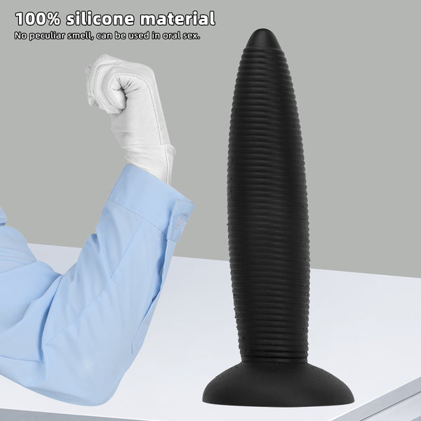 14 Inch Threaded Ribbed Big Black Dildo