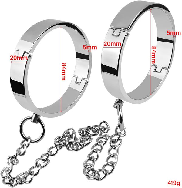 Stainless steel wrist ankle cuffs chrome plated, silver metal bracelet wrist anklet pair of restraints bondage game