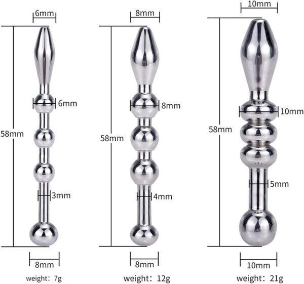 Urethral Sound, 3 PCS Stainless Steel Urethral Dilators with Multi Beads Penis Plug Catheter Sounds Sex Toy Masturbation Rod Bladder Stimulation for Men