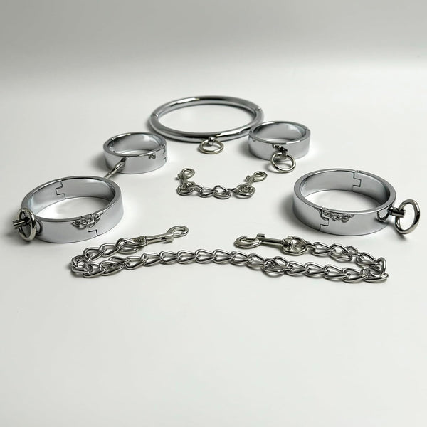 Stainless steel wrist ankle cuffs chrome plated, silver metal bracelet wrist anklet pair of restraints bondage game