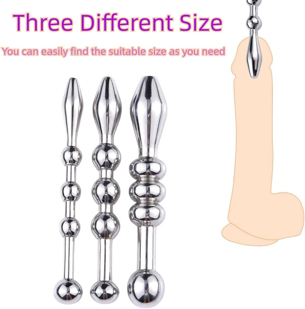 Urethral Sound, 3 PCS Stainless Steel Urethral Dilators with Multi Beads Penis Plug Catheter Sounds Sex Toy Masturbation Rod Bladder Stimulation for Men