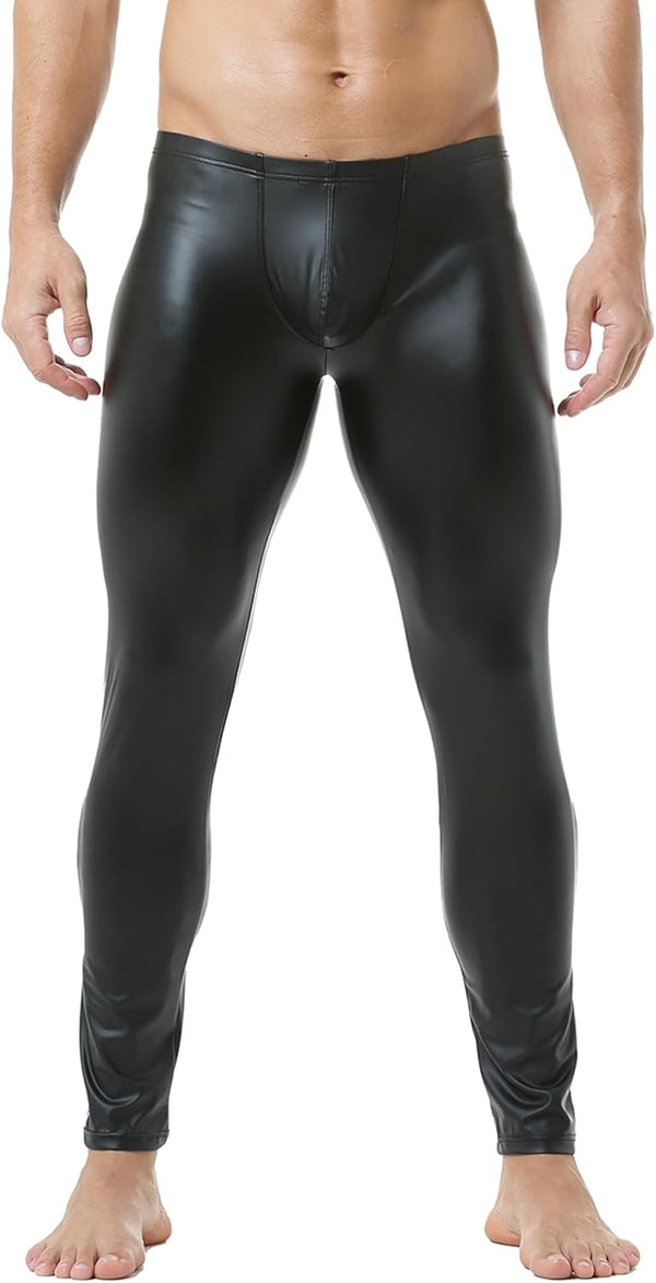 WINTOFW Men's Faux Leather Skinny Leggings Slim Fit Pants Tight Long Trousers men's faux leather pants men's faux leather pants