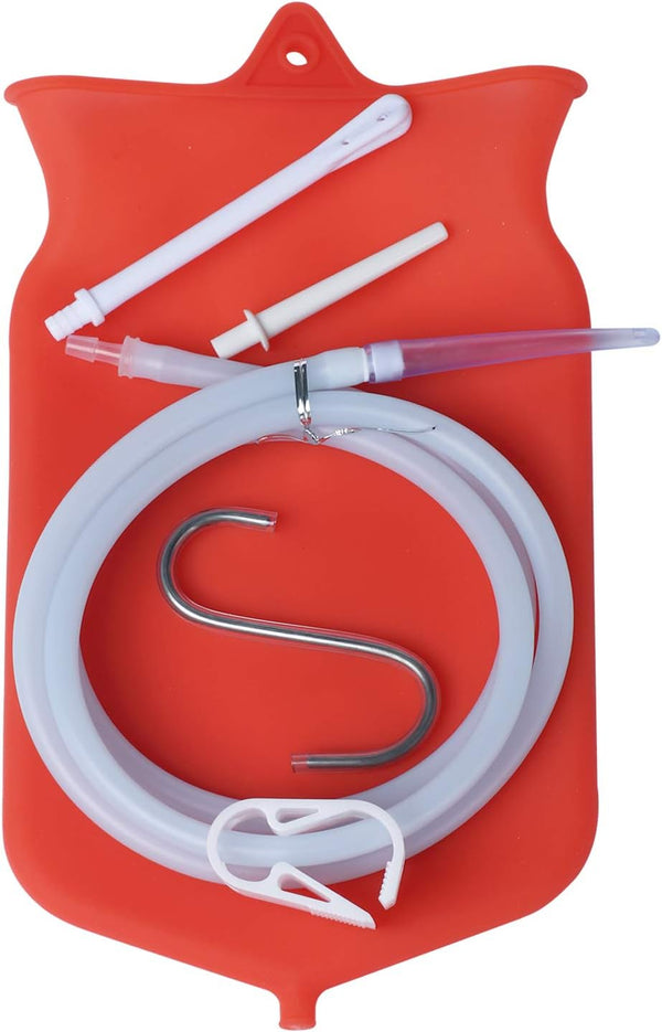 Abyclean Non-Toxic Silicone Enema Bag Kit BPA and Phthalates Free Anal Douche for Colon Cleansing with Hose, 3 Nozzle (2 Quart Transparent)