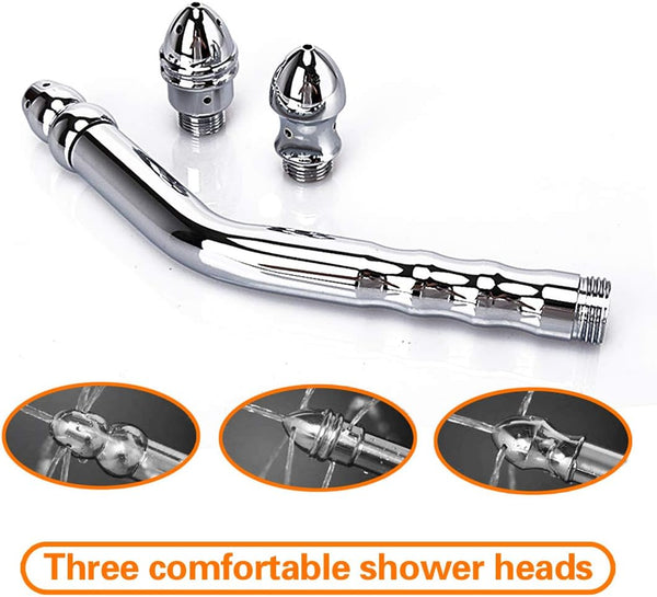 3 Head Shower Enema Flusher Attachment with 59" Shower Hose for Portable Bathroom Kit Flush Enema Toilet Bent Zinc Alloy Washing and Cleaning Tool with 2 Shower Heads