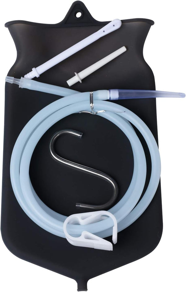 Abyclean Non-Toxic Silicone Enema Bag Kit BPA and Phthalates Free Anal Douche for Colon Cleansing with Hose, 3 Nozzle (2 Quart Transparent)