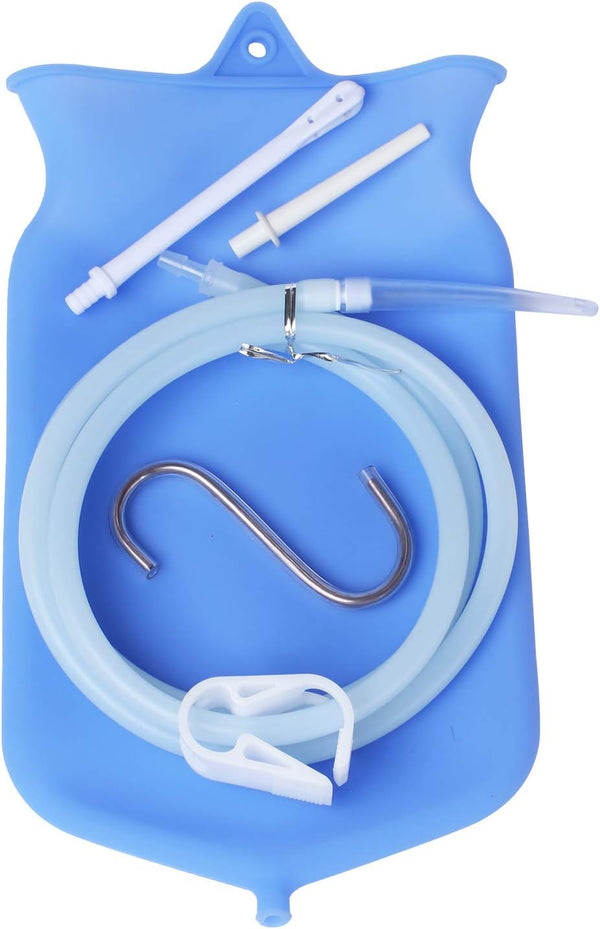 Abyclean Non-Toxic Silicone Enema Bag Kit BPA and Phthalates Free Anal Douche for Colon Cleansing with Hose, 3 Nozzle (2 Quart Transparent)