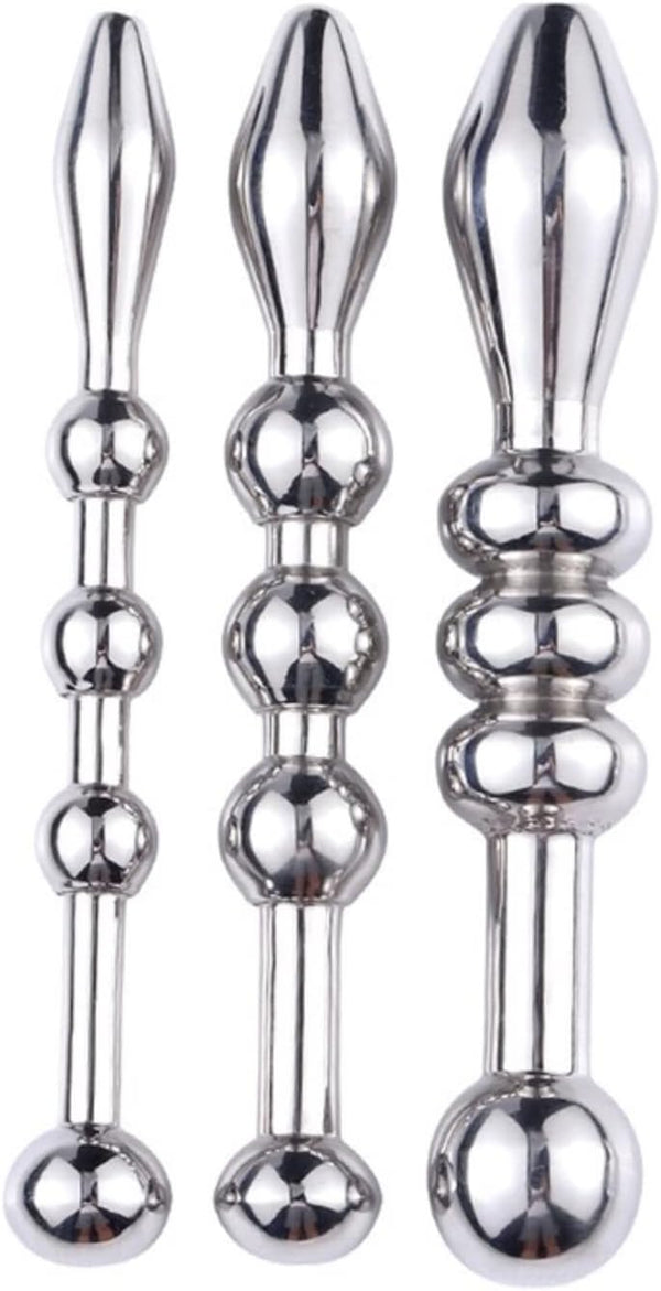 Urethral Sound, 3 PCS Stainless Steel Urethral Dilators with Multi Beads Penis Plug Catheter Sounds Sex Toy Masturbation Rod Bladder Stimulation for Men