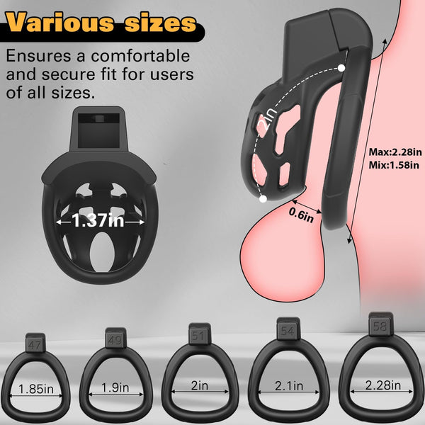 Male Chastity Cage, Large Chastity Device with 5 Sizes Rings and Invisible Lock for Man Penis Exercise Bondage Gear & Accessories Lightweight Adult Sex Toys