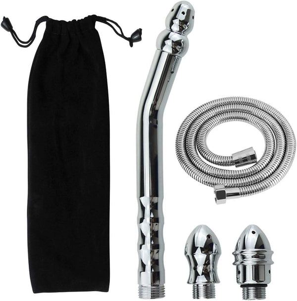 3 Head Shower Enema Flusher Attachment with 59" Shower Hose for Portable Bathroom Kit Flush Enema Toilet Bent Zinc Alloy Washing and Cleaning Tool with 2 Shower Heads