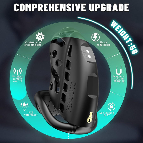 Remote Control Electric Shock Male Cock Cage Chastity Device - 9 e-stim intensities Chastity Cage with 3 Active Rings Adult Sex Toy for Men Penis Exercise | Key and Lock Included