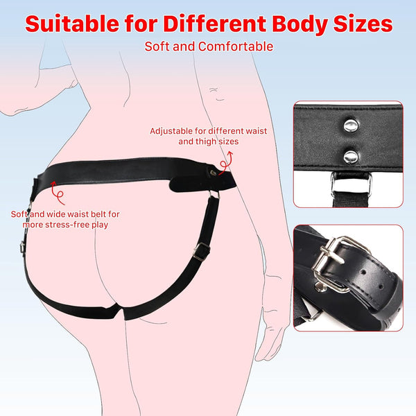 Strap On Dildo Harness, Adult Sex Toys for Women Men for Hands Free Play, Adjustable Waist and Thigh Leather Belt with 3 Size Metal O-Rings for Lesbian Gay Couple Vaginal Anal Play Pegging Dildo