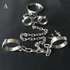 Stainless steel lockable wrist cuffs & leg shackles & collar chain restraint set sexual bondage BDSM set