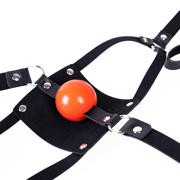 Black harness-type mask silicone gag soft rubber mouth plug